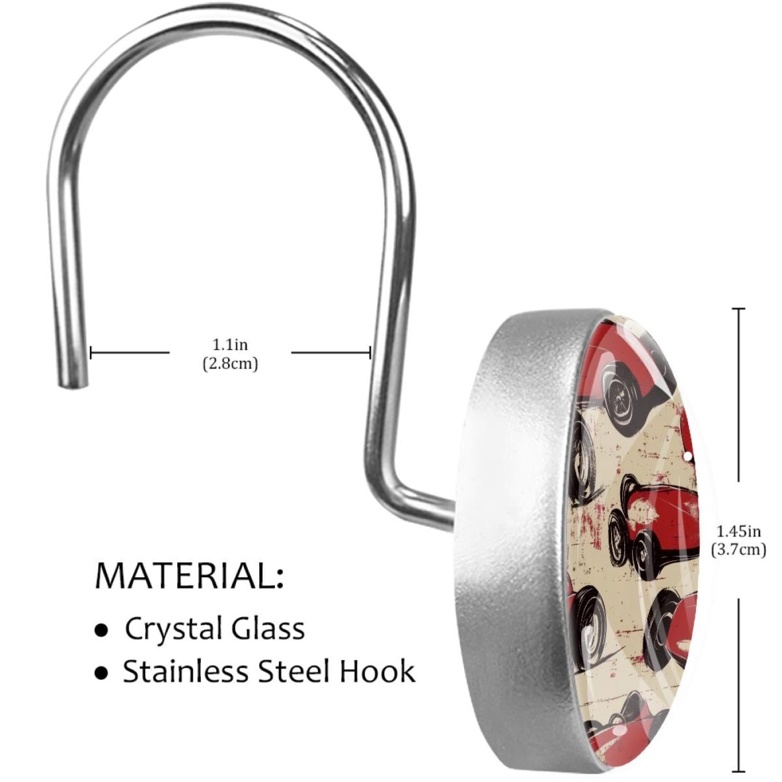 Cartoon Red Racing Cars Shower Curtain Hooks Round Crystal Glass, Set of 12 Shower Curtain Rings - Shower Hooks for Curtain Shower Rings