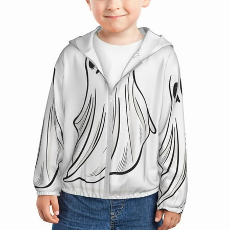 

Qekee Cute Ghost Simple Drawing Print UPF 50+ Kids Sun-Protective Hooded Long Sleeve Rash Guard for Fishing Water Beach Sports -2 Years