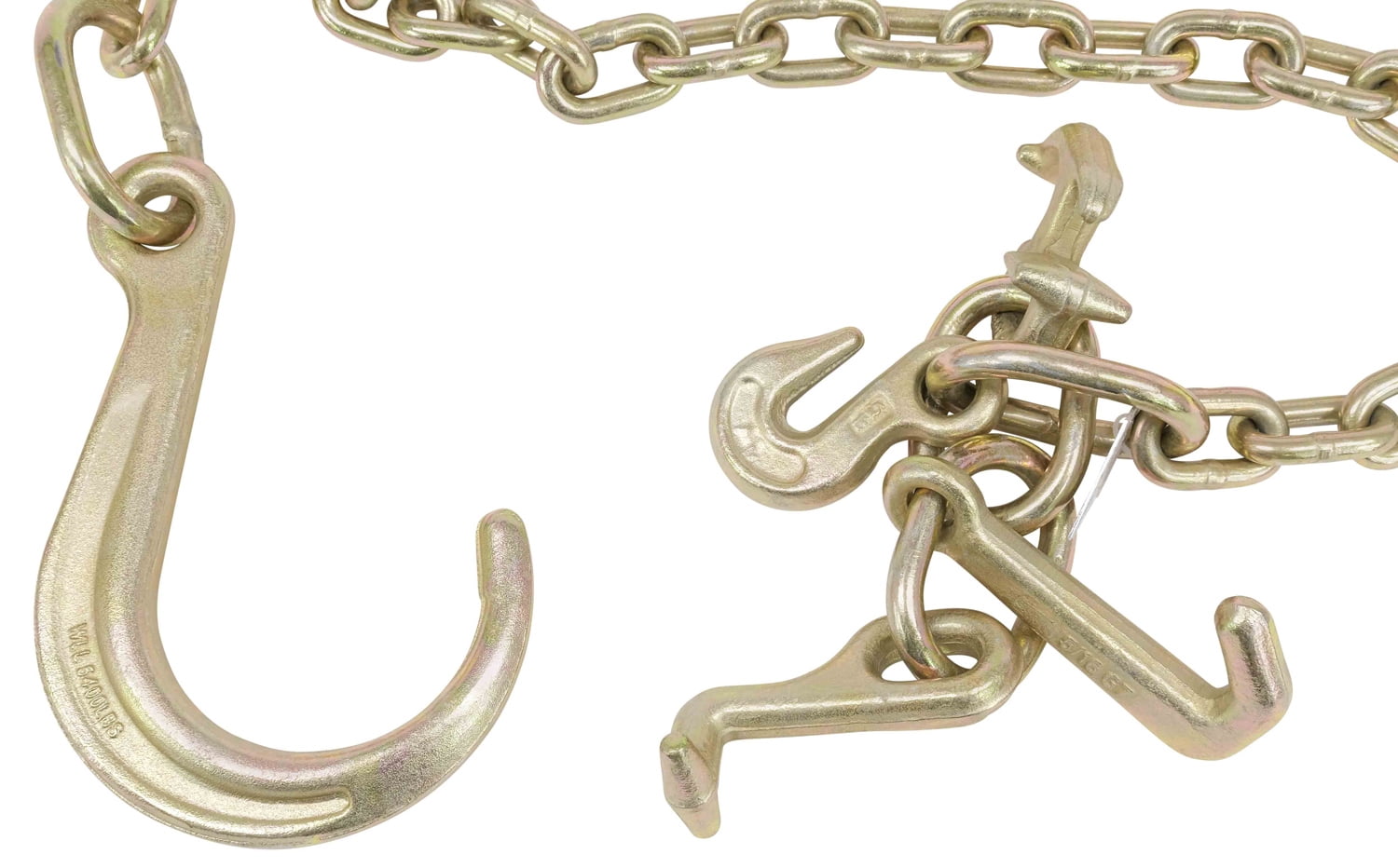 5/16"x6' Leg G70 8" Long Shank J Hook Tow Chain w/ RTJ Cluster Hook & Grab Hook - 4700 lbs WLL Heavy Duty Transport Truck Chain for Car Wrecker Recovery - Towing Equipment
