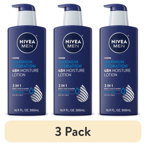 (3 pack) NIVEA MEN Maximum Hydration 3-in-1 Body Lotion, 48-Hour Moisturizer, 16.9 fl oz