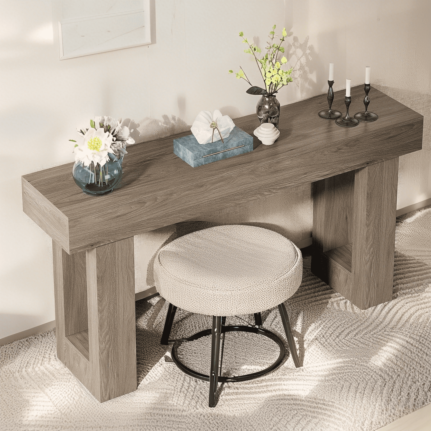 Tribesigns 63-Inch Long Console Table, Farmhouse Entryway Table for Entrance, Hallway, Living Room（Grey)