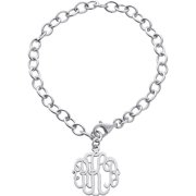 Personalized Women's Sterling Silver 20mm Fancy Monogram Charm Bracelet