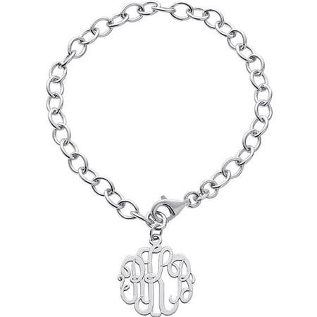 Personalized Women's Sterling Silver 20mm Fancy Monogram Charm Bracelet