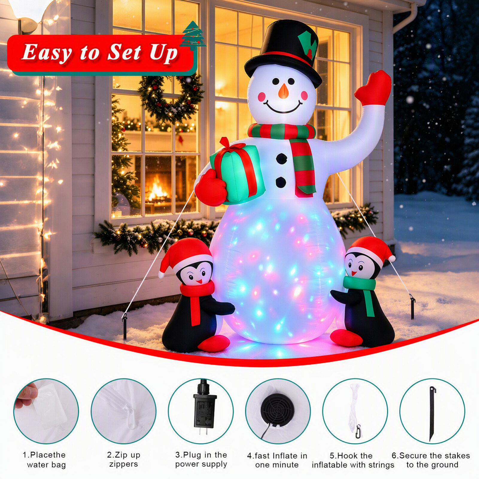 Justpe 6.5-Foot Christmas Inflatable Snowman with Penguins photo 6