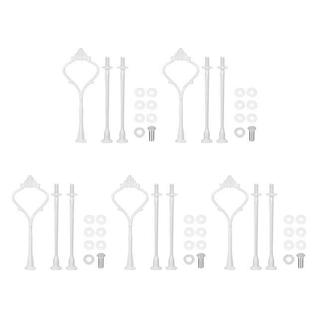 Uxcell 5 Set Soporte para Pasteles con Mango, Placa de Hardware, 3 Niveles, Mini Corona Blanca