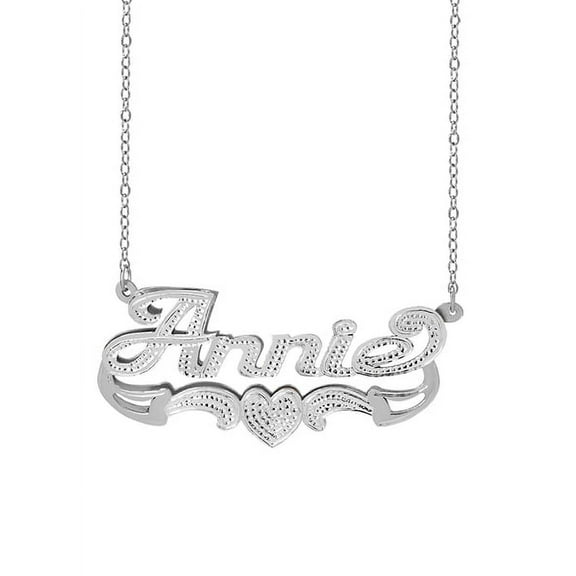 Personalized Name Necklace with Beading and Rhodium on Name, Heart and Tail