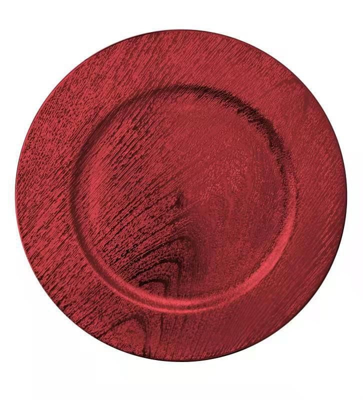 Holiday Time 13-Inch Woodgrain Charger Red