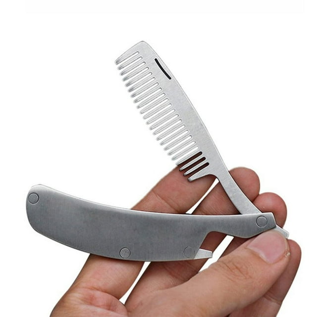 Peines para hombres y mujeres, mini peines de bolsillo, peines plegables de acero inoxidable, herramientas para el cuidado de la barba, peines cómodos de usar