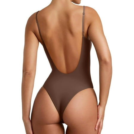 Womens Sexy Open Back V Neck Spaghetti Strap Backless Cami Bodysuit Tops