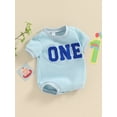 thumbnail image 3 of Argulvti Infant Baby Girls Boys Birthday Romper Cotton Short Sleeve Crewneck Letter Embroidery Leisure Jumpsuit, 3 of 7