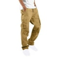 thumbnail image 2 of CFLVAEK Mens Cargo Pants Big and Tall Drawstring Elastic Waist Cargo Hiking Pant Casual Solid Wide Leg Workout Pants with Multi Pockets Khaki M, 2 of 4