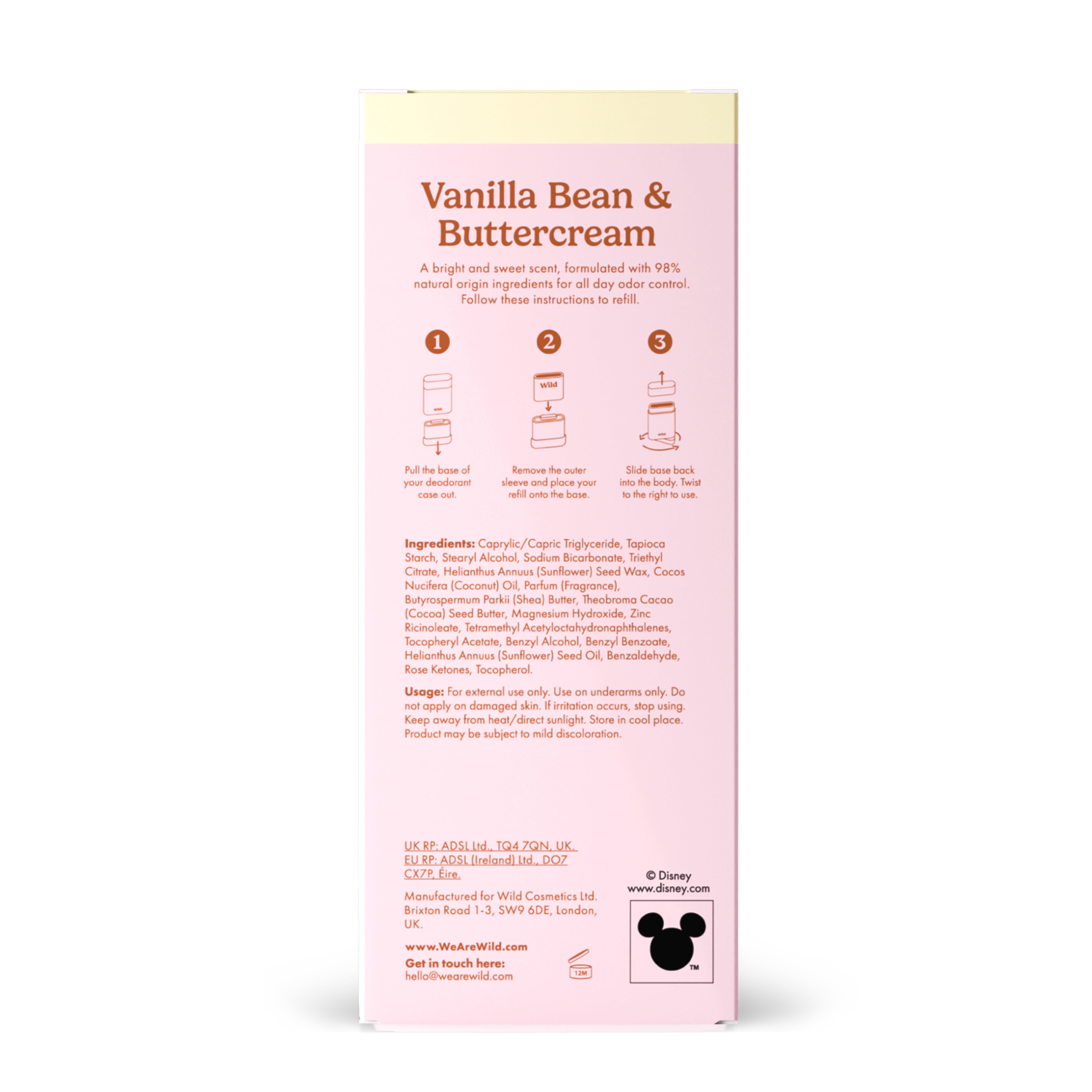 Wild Refillable Deodorant Starter Pack - Aluminum Free. Princess Case + Vanilla Bean & Buttercream, for Women and Men, 1.4oz