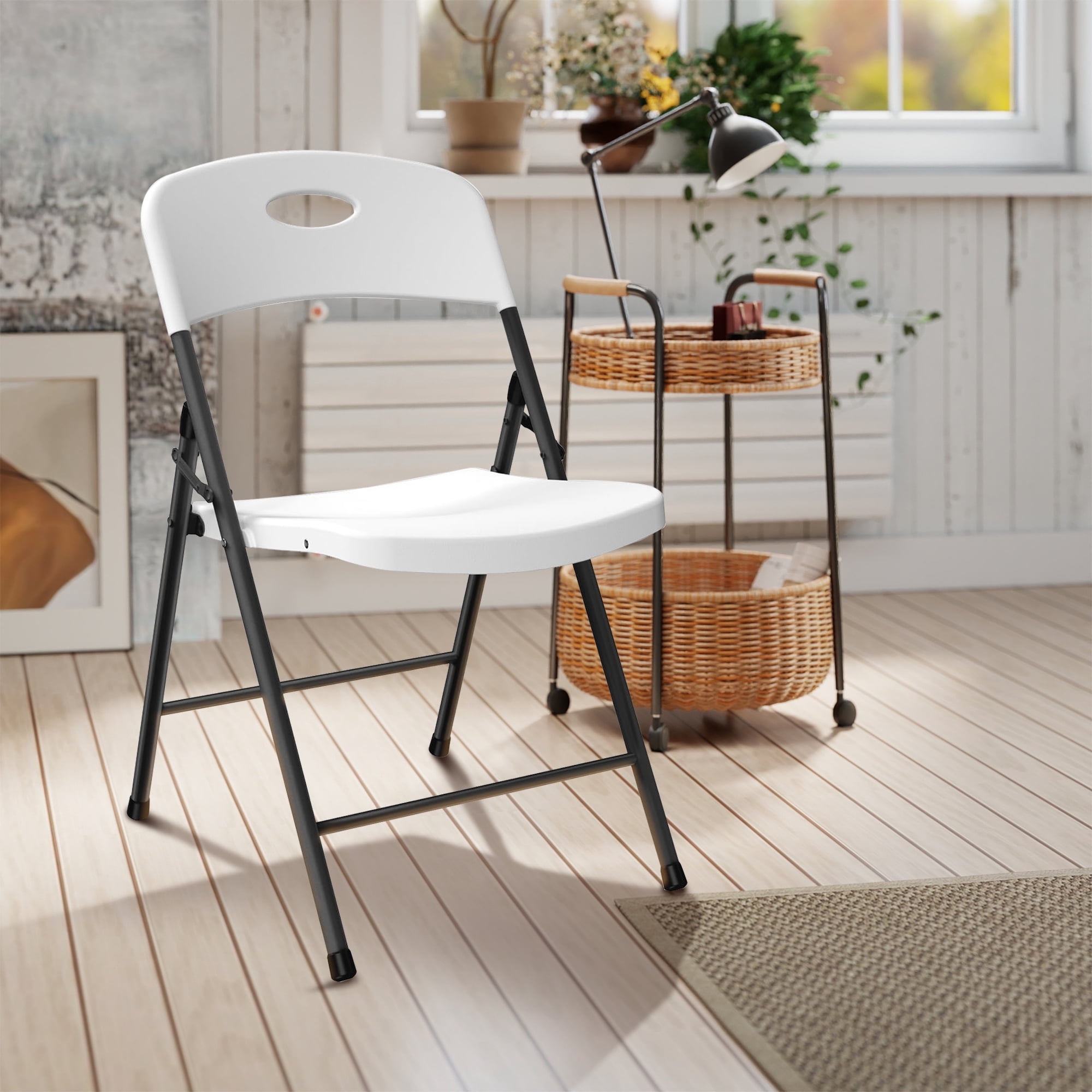 Eleura Home Plastic Folding Chairs 4 Pack, Sturdy Metal White Foldable Chair, 350 lbs Capacity, Portable for Outdoor/Indoor, Picnic, Party, Patio