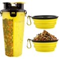 thumbnail image 1 of Botella de agua para perros con 2 cuencos plegables, botella portátil 2 en 1 para agua y comida para perros, gatos y mascotas, botella de viaje para paseos, ejercicio, senderismo y acampada (amarilla), 1 of 5