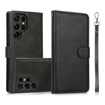 ELEHOLD 2 in 1 Wallet Case for Samsung Galaxy S22 Ultra, Credit Card Holder Detachable Hybrid Protective Slim Hard Shell Magnetic PU Leather Folio Pocket Flip Cover for Samsung Galaxy S22 Ultra,Black