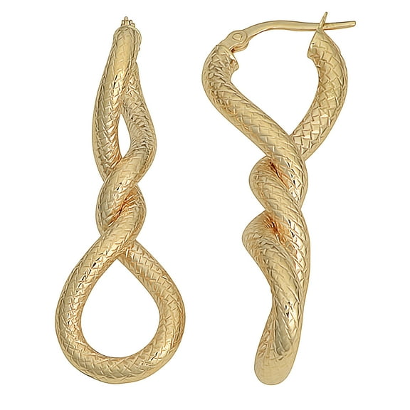 KoolJewelry 10k Yellow Gold Textured Twisted Elongated Hoop Earrings