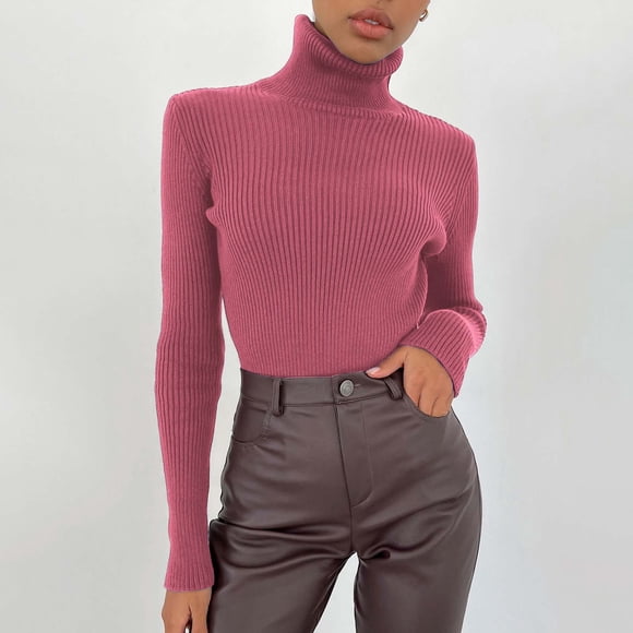 Hauts Rouges pour Femmes Chandail Doux Ajusté Léger à Manches Longues Col Roulé sous-Vêtement Tricoté Chaud Mode chandail-Over pour Sortir