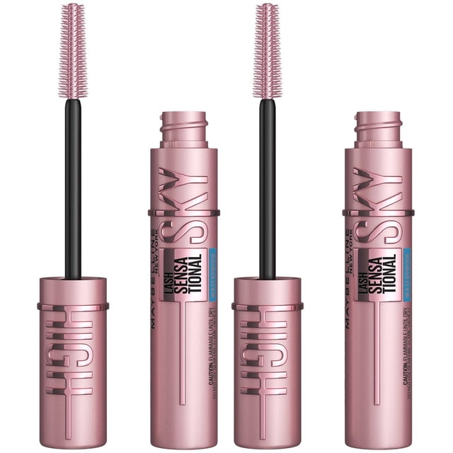 Maybelline Kit 2 mascaras Lash Sensational Sky High a Prueba de Agua, Brinda alargamiento y volumen hasta por 12H, fórmula con extracto de bambú, levanta las pestañas