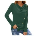 thumbnail image 3 of Ladies Elegant Long Sleeve V Neck Side Buttons Tops Tunic Shirts Solid Trendy Casual Comfy Tshirt Spring Fall Outfits Black,S, 3 of 5