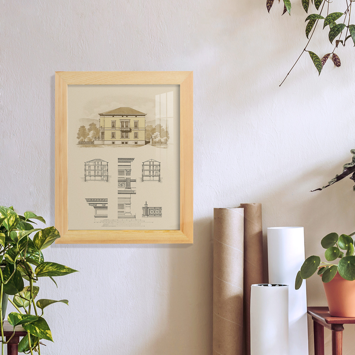 Estate and Plan II -Framed Print w/glass-Natural Wood