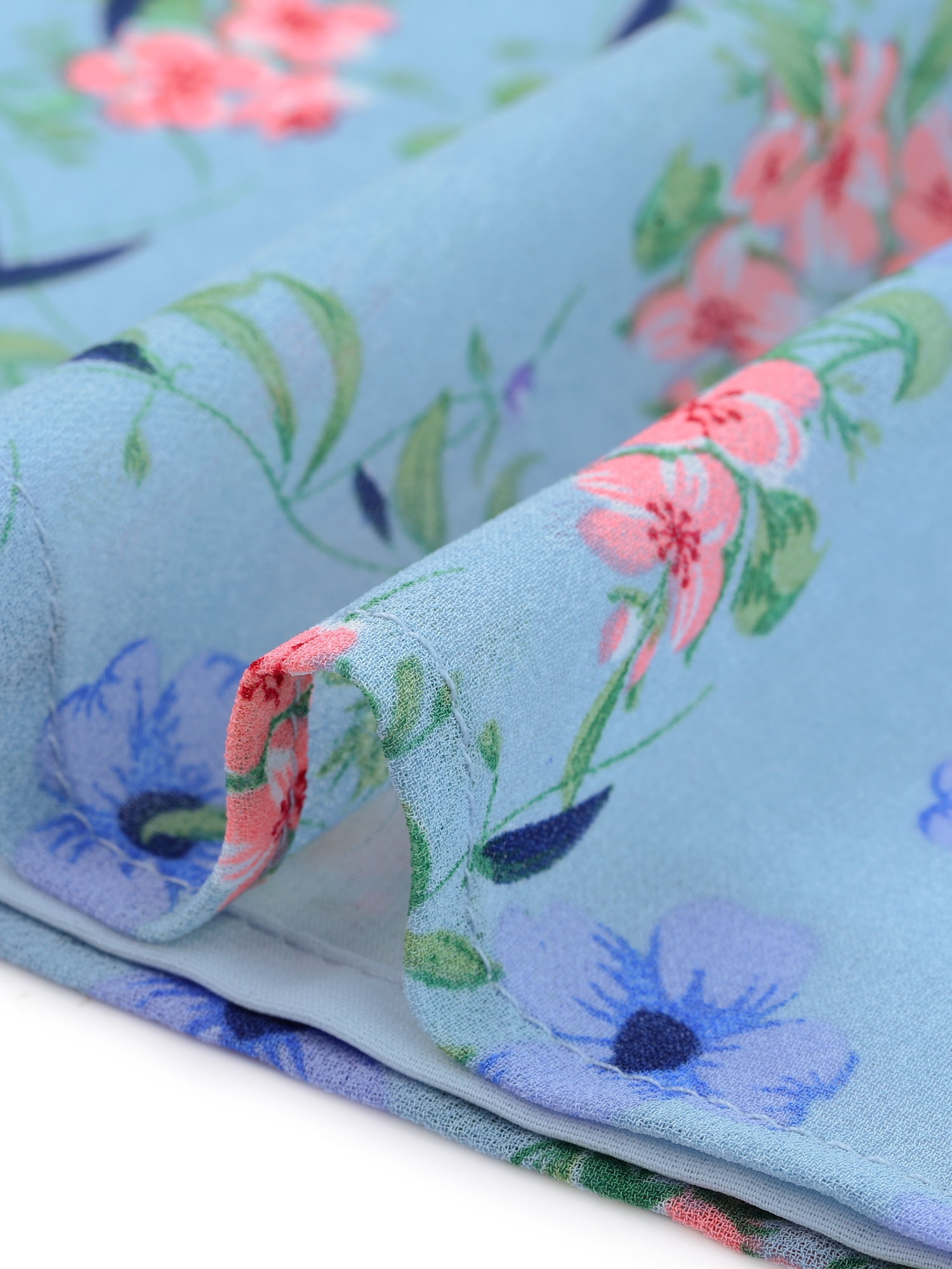 DARING DIVA Short Sleeve Ruffled Trim Floral Blouse XS Sky Blue
