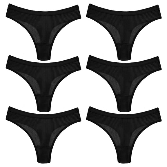 6 Piece Womens Low Cut T Back Underpants Moisture Wicking Ribbed Cotton Underwear Panties No Show Solid Color Hipsters