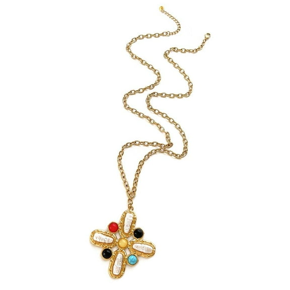 Layer Look Crosses Necklace With Natural Minerals And Pearls Decoration