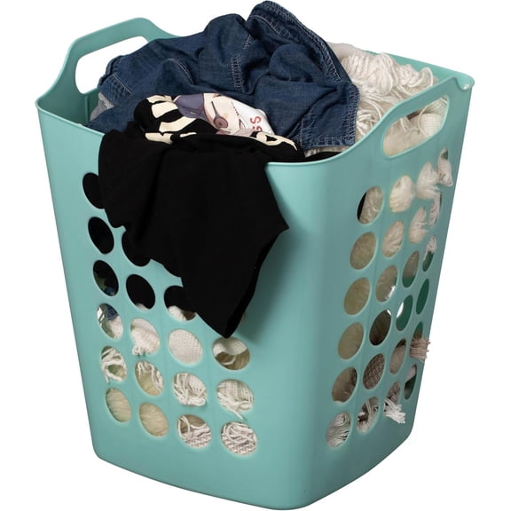 Flexible Square Plastic Laundry Hamper with Side Handles, 50L Household Storage Bin Green