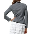 thumbnail image 3 of ManHanLi Women Black Trimmed Lapel Collar Button Down Pockets Long Sleeve Cropped Jacket, 3 of 3