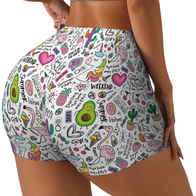 Fotbe Fun Animal with Unicorn Shorts Sin Costuras – Shorts Deportivos de Cintura Alta para Mujer, Elásticos para Gimnasio, Yoga, Running o Ciclismo-XX-Large