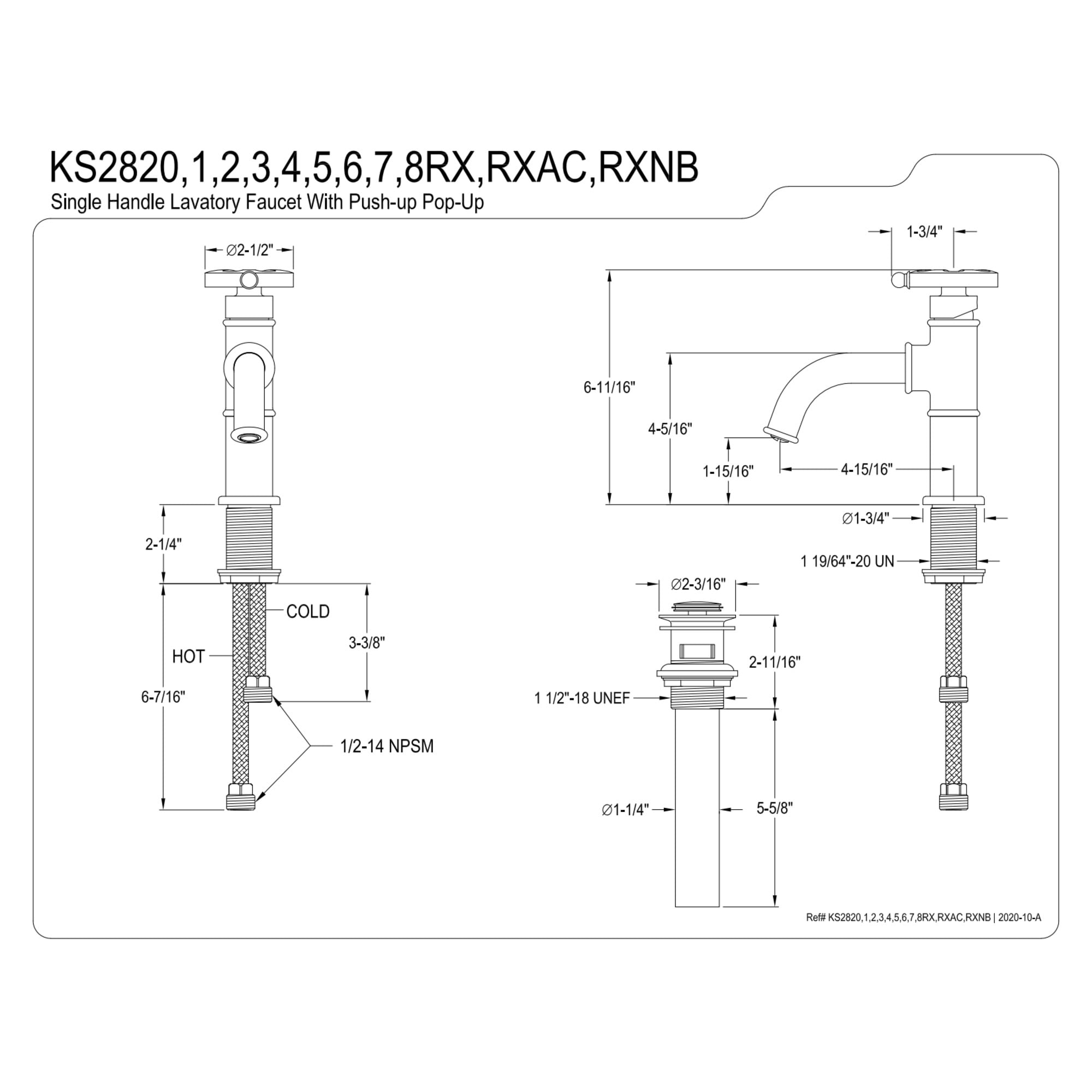 Kingston Brass KS2820RX Belknap One-Handle Single-Hole Bathroom Faucet with Push Pop-Up Drain, Matte Black
