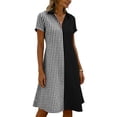 thumbnail image 4 of Odbmxy Midi Dress for Women Summer Short Sleeve Collared Sundress Loose Tunic Plaid Fancy Sheath Everyday Women Dresses, 4 of 6