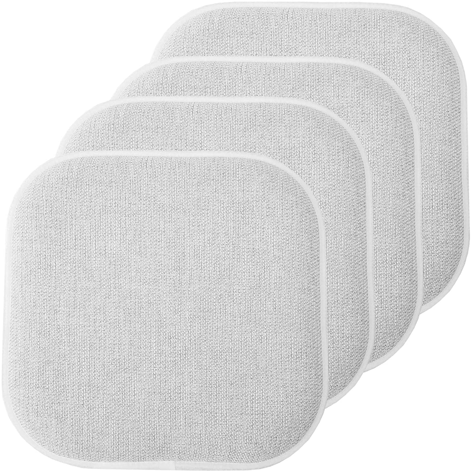 Sweet Home Collection Chair Cushion Memory Foam Pads Honeycomb Pattern Slip Non Skid Rubber Back Rounded Square 16 x 16 Seat Cover Alexis Linen/Beige 4 Pack