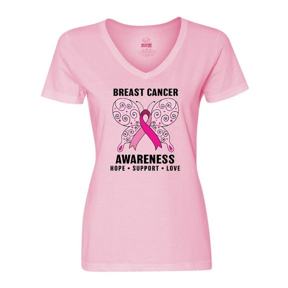 Inktastic Breast Cancer Awareness Hope Support and Love Women's V-Neck T-Shirt