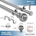 thumbnail image 3 of Urbanest Adjustable Double Curtain Rod Set Fluted Ball Flat Button Finials – 1″ Front & 3/4″ Back Rod With Brushed Steel Rod, 28–48 Inches, 3 of 6
