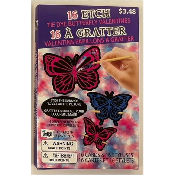 Mello Smello 16CT Etch Tie Dye Butterfly Valentines Kiddie Cards
