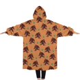 thumbnail image 2 of Oversized Wearable Blanket Hoodie,Orange Bigfoot and Grass Pattern Sherpa Blanket Hoodie with Super Pockets,Super Warm Fuzzy Pullover for Women & Men, 2 of 6