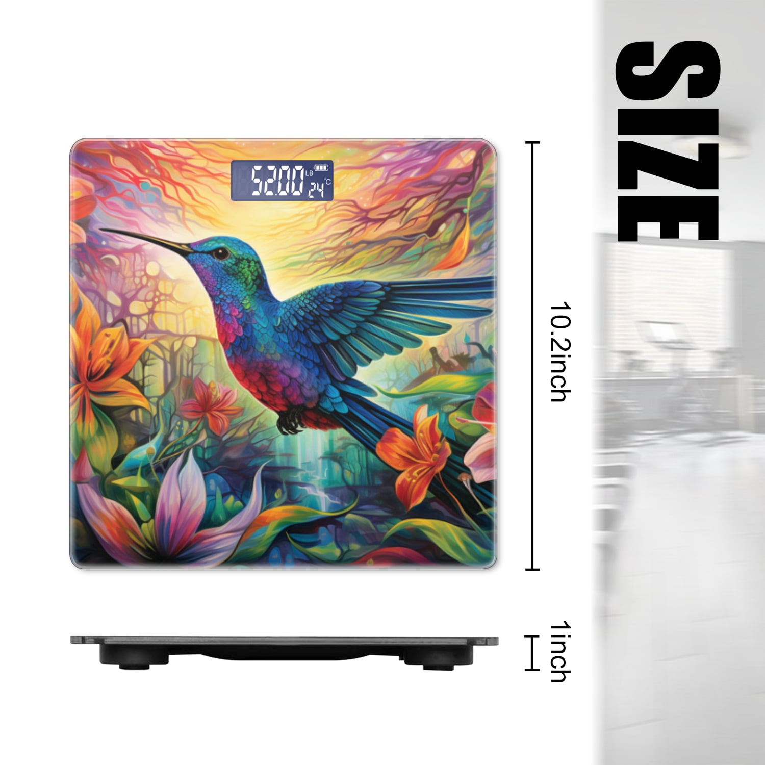 Bathroom Scale, Highly Accurate Digital Body Scale,Precisely Measures Weight up to 400 lbs-Colorful Hummingbird Surrounded By Flowers