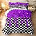 thumbnail image 2 of Manfei Checkered Art Bed Spread Queen,Geometric Plaid Queen Coverlet Set,Black White Purple,3 Pieces,1 Quilt and 2 Pillowcases, 2 of 7