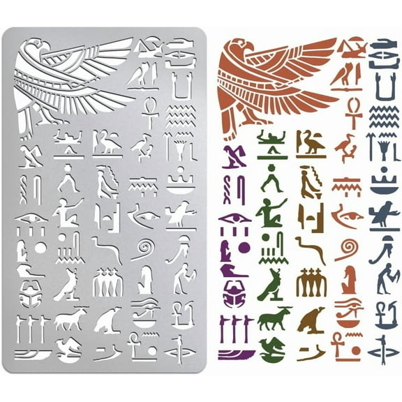 Metal Stencil for Painting Egyptian Hieroglyphs Stencil God Nekhbet Drawing Template Stainless Steel Reusable Template for DIY Scrapbooking Carving Engraving Wood Burning