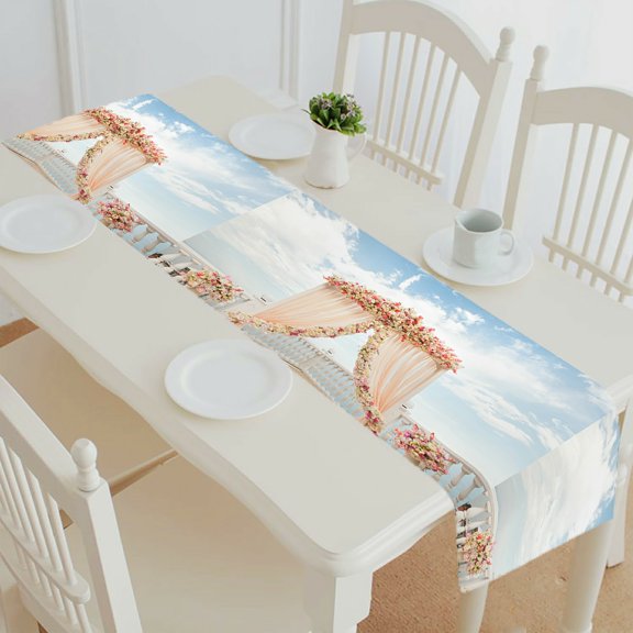 ECZJNT Wedding Arch Peach Color Flowers Sea Fresh Flowers table runner table cloth tea table cloth 14x72 inch