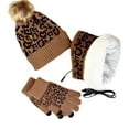 thumbnail image 4 of Bibifish Mens Hat Gloves Scarf Sets Heated 3 Pc Leopard Print Knit Beanies Hat Gloves And Long Scarf Soft Winter Cold Weather Hat Gloves Scarf Sets, 4 of 4