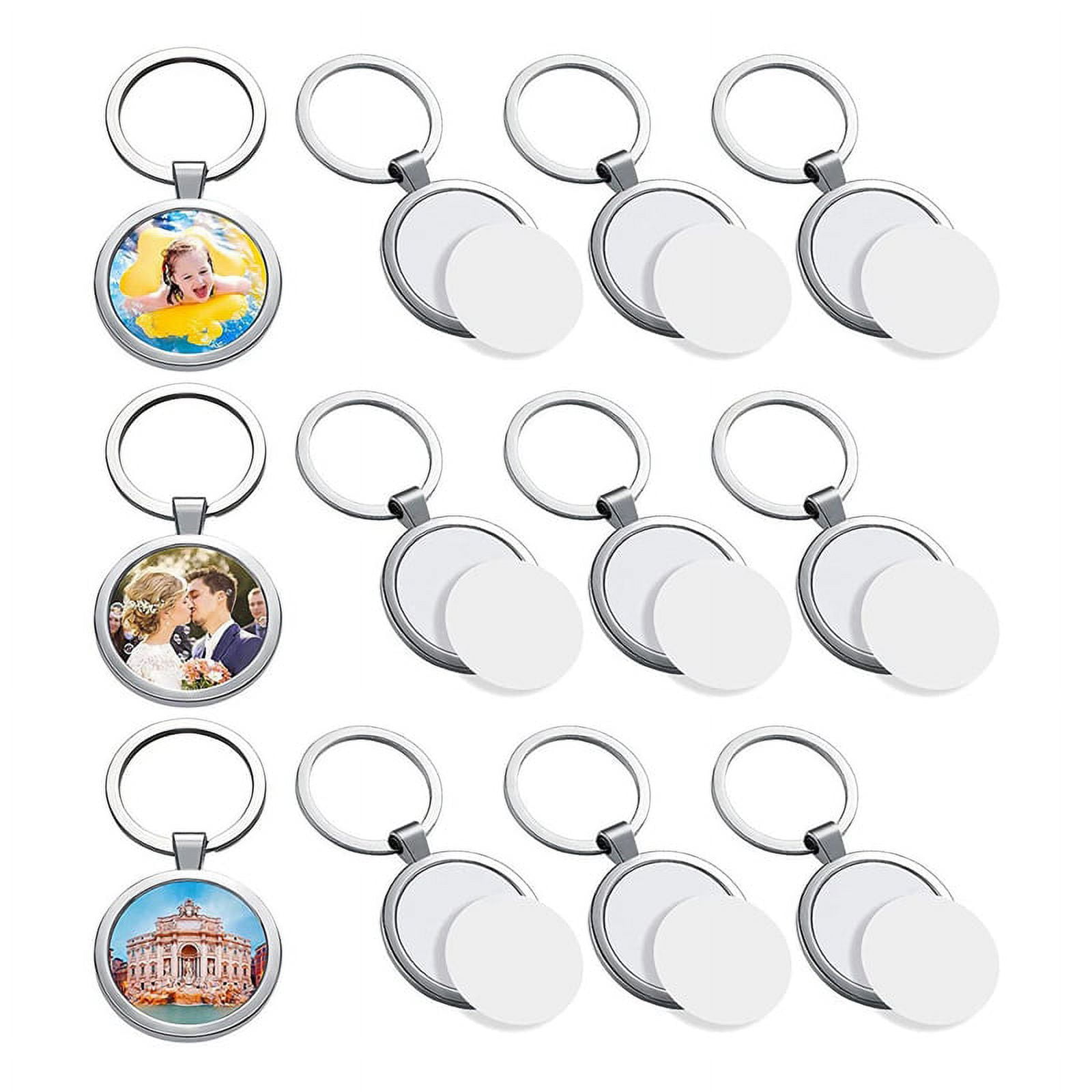 24 Pcs Sublimation Blank Keychain Round Heat Transfer Keychain Metal Board Key Rings Thick Sublimation Photo Keychain