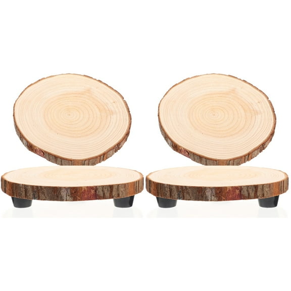 4Pcs Wood Stool Display Stand, 6In Small Plant Risers for Decor, Farmhouse Plant Flower Pot Holder, Footed Pedestal Tray for Candles