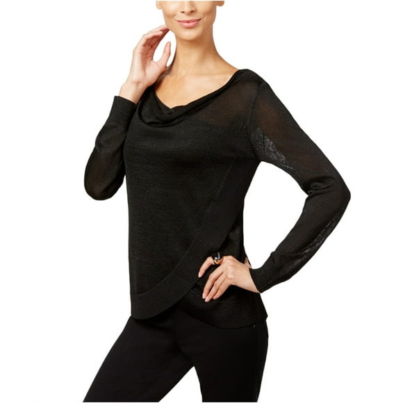 I.N.C Womens Metallic Pullover Blouse, Black, X-Small