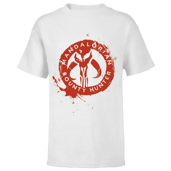 Star Wars The Mandalorian Bounty Hunter Stamp - Short Sleeve T-Shirt for Kids - Customized-White