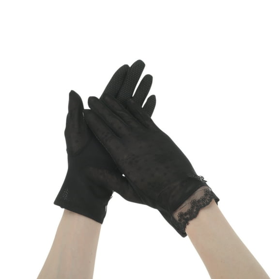 Unique Bargains 1 Pair Sunblock Mittens Embroidery Floral Sun Block Driving Gloves for Women Black