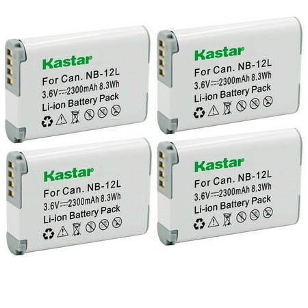 Kastar 4-Pack NB12L Battery 3.6V 2300mAh Replacement for Canon NB-12L NB-12LH Battery Canon CB-2LG CB-2LGE Charger Canon PowerShot G1 X Mark II PowerShot N100 VIXIA mini X (LEGRIA mini X) Camera