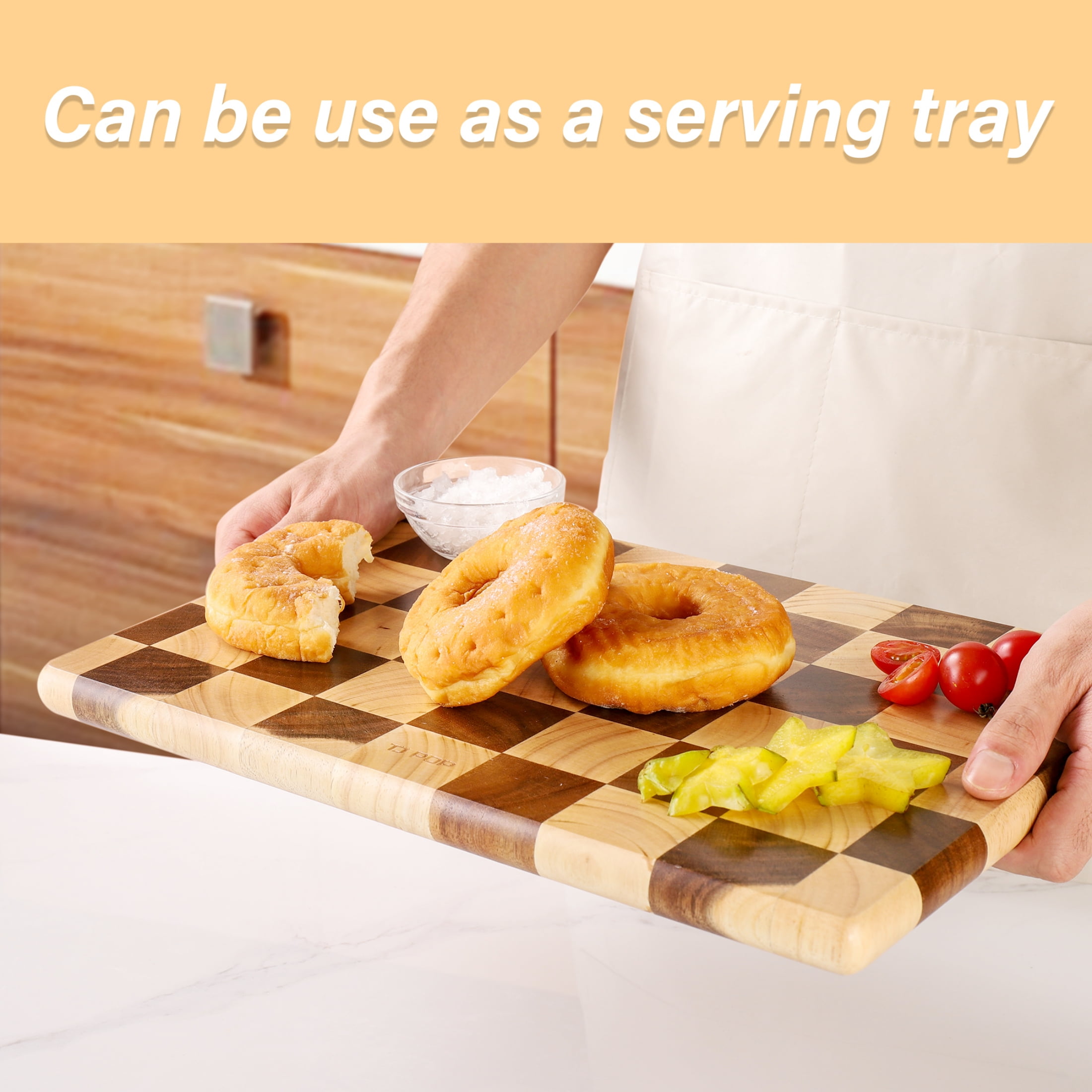 TJ POP Acacia Wood Cutting Board,End Grain Chopping Board, 14.5 x 10 x 0.8 Inch