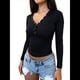 thumbnail image 3 of Camisas de Larga para Mujer, Ropa de Otoño, Blusas Henley, Blusas Informales de Negocios Acanaladas, Conjuntos de Moda. Negro S, 3 of 10